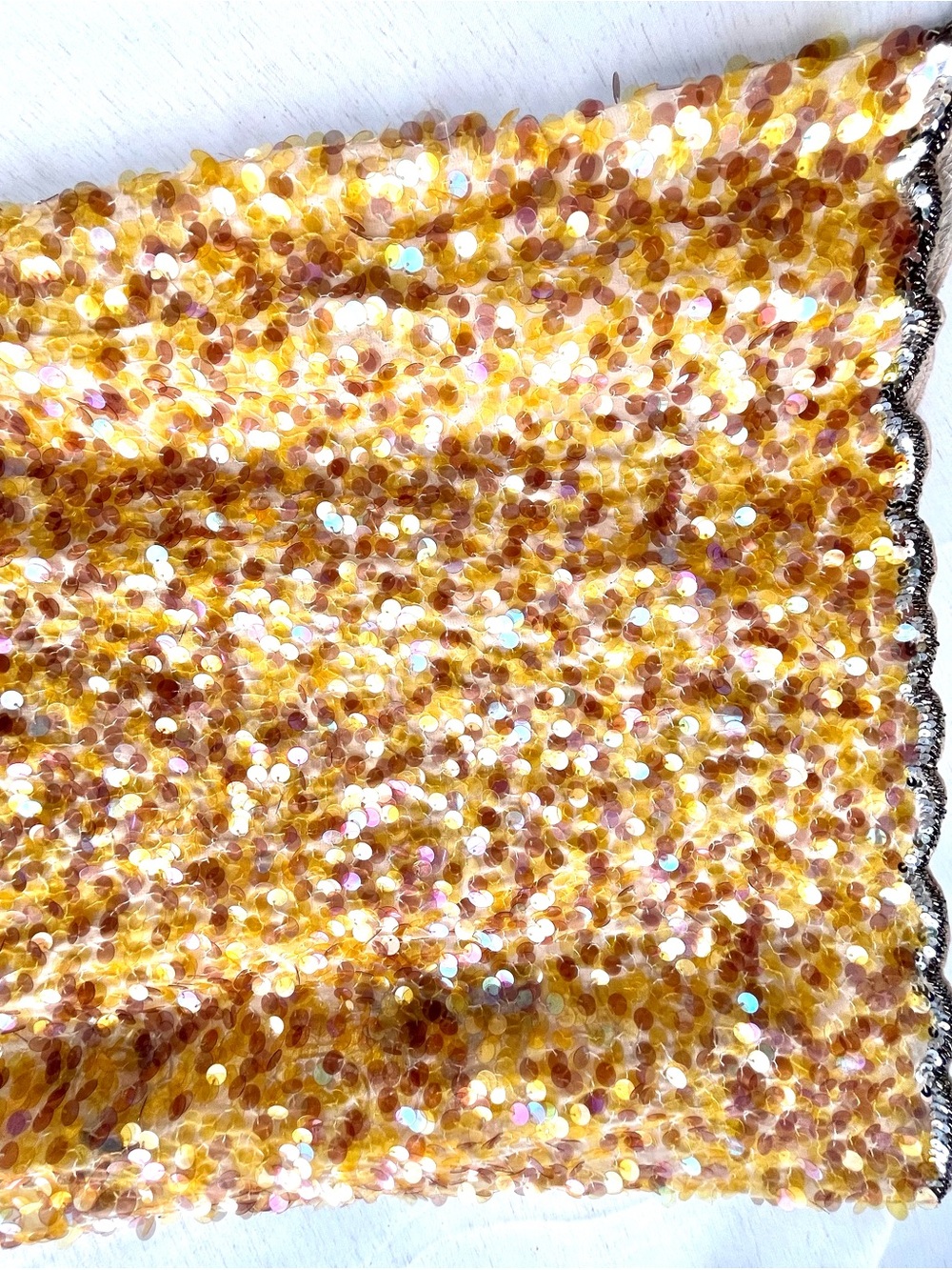Zara Sequin Bead Embroidered Midi Skirt Yellow Silver Sirencore Fairycore Large - Picture 13 of 16